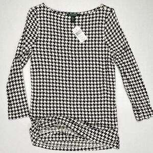 Lauren Ralph Lauren Top Women M Parisian Office Double Layer L/S New Houndstooth